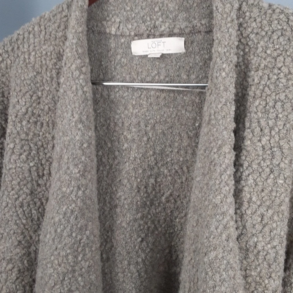 Ann Taylor Loft Camel Tan Wool Blend Italian Yarn Sherpa Waterfall Cardigan